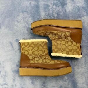 Coach brown platform boots with fur lining women size 6